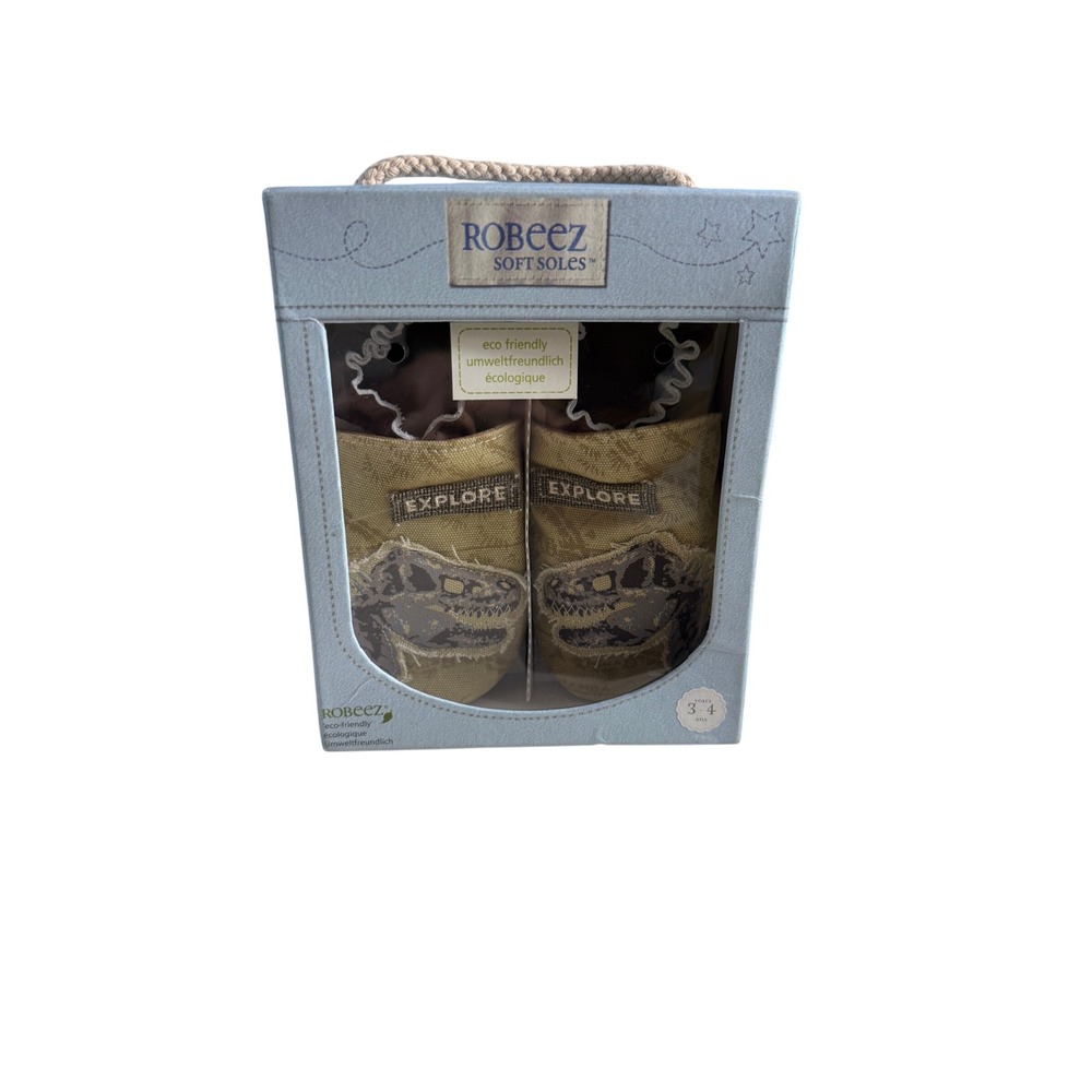 Robeez Boys Organic Dig Cream Dinosaur Soft Sole Shoes Toddler Size 3-4 Yr w/box - Picture 6 of 10